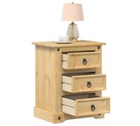Corona Pine Wood Nightstand with 3 Drawers, Solid Pine Bedside Table 53x39x66 cm, Rustic Wooden Night Stand for Bedroom & Living Room, Honey Wax Finish, Metal Handles, Easy Assembly