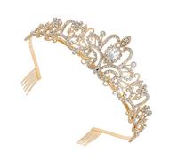 Corona Princesa de Cristal y Dorada,Corona Princesa Dorada con Cristales y Peine Tiara Elegante para Mujer y Niña Diadema de Reina Tiara de Novia para Cumpleaños Fiesta Comunión Carnaval