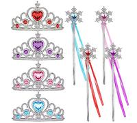 Corona Princesa Niña, Niños Tiara y Varita Mágica 4 Crown Party Crystal Crown Princess Vistiendo Joyas para el Cabello Cumpleaños Tiara Girl Gift 3-12 años (Azul, rosa, morado y rojo)