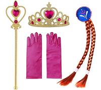 Corona Princesa Niña Peluca Trenza Elsa Frozen Varita Mágica y Guantes para Disfraz de Frozen y Anna, Accesorios Princesa Niña de Hielo Elsa para Carnaval y Fiestas de Cumpleaños, 4pcs (Anna)