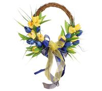 Corona Puerta Corona de Tulipanes Primavera for Puerta Entrada, Corona Verano for, Flores Artificiales Amarillas y Azules, decoración Granja