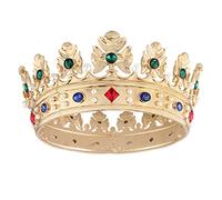 Corona real barroca para hombre, corona de cabello de metal con círculo completo, accesorios para el cabello para fiesta de cumpleaños (tamaño pequeño de 15,5 cm de diámetro, dorado con piedra verde)