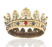 Corona real barroca para hombre, corona de cabello de metal con círculo completo, para el cabello para fiesta de cumpleaños (tamaño grande de 18,5 cm de diámetro, oro oscuro con piedra colorida)