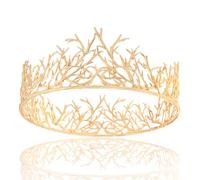 Corona real redonda completa de rey y reina con ramas, ideal para Navidad, cumpleaños, bodas, concursos de belleza, bailes de fin de curso y fiestas de Halloween (Dorada)