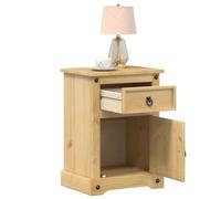 Corona Solid Pine Wood Nightstand 45x35x64 cm with Drawer & Shelf, Rustic Bedside Table for Bedroom & Living Room, Durable Honey Wax Finish, Easy Assembly