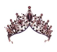 Corona Tiara Barroca de Cristal Para Novia, Princesa Vintage Para Bodas, Fiestas, Baile, Concursos de Belleza, Cumpleaños (Antiguo Rojo Cobre Púrpura)