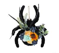 Corona única de Halloween con diseño de araña y flores vibrantes para tus necesidades de decoración festiva