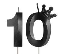 Corona Velas Cumpleaños Números 10, Negro Velas de Cumpleaños, 10 Años Decoración para Tartas Cumpleaños Boda Aniversario Graduación Fiesta