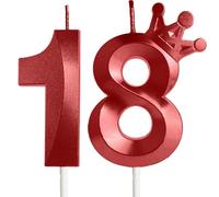 Corona Velas Cumpleaños Números 18, Rojo Velas de Cumpleaños, 18 Años Decoración para Tartas Cumpleaños Boda Aniversario Graduación Fiesta
