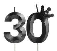 Corona Velas Cumpleaños Números 30, Negro Velas de Cumpleaños, 30 Años Decoración para Tartas Cumpleaños Boda Aniversario Graduación Fiesta
