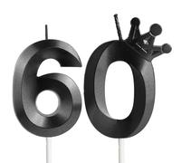 Corona Velas Cumpleaños Números 60, Negro Velas de Cumpleaños, 60 Años Decoración para Tartas Cumpleaños Boda Aniversario Graduación Fiesta