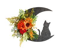 Coronas Artificiales iluminadas, Corona de Halloween con diseño Gato y Luna Multicolor for decoración Puertas Paredes Interiores Exteriores