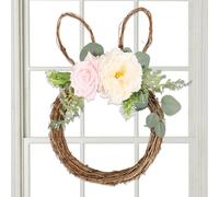 Coronas con conejos de Pascua para puerta de entrada - Decoración de bienvenida floral de conejo - Corona de Pascua para puerta, para la entrada de casa, ventana, pared salón dormitorio