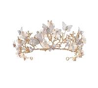 Coronas con flor de cristal dorada para novia, mariposa hueca, coronas de boda para mujer, suministros de boda, tiaras y tiaras de princesa y tiaras para niñas y cumpleaños para mujeres adultas, One