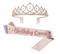 Coronas Cumpleaños Para Mujer, "Birthday Queen"Tiara Corona, Crown Crystal Tiara Birthday, Tocado y Cinturón de Cumpleaños, Despedidas de Soltero, Reuniones, Novias, Damas de Honor, Vestir, Oro Rosa