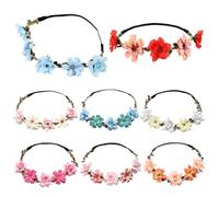 Coronas de flores para mujer 8 pcs Corona de flores para mujer y niña Diademas elásticas estilo boho con 5 Corona de hadas de boda estilo hawaiano para novias y damas de honor.
