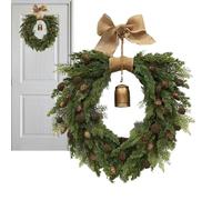 Coronas De Navidad Para Puerta Principal,Decoración Estacional Falsa Bohemia con Lazo y Campana | Corona Navideña De Estilo Rústico,Para Puerta Pared Porche Repisa Cocina Hogar Exterior Ventana Chimen