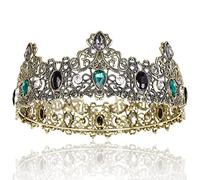 Coronas de para Hombres de Metal, Coronas de Real Completas Vintage Diamantes de ImitacióN Verde, Tiaras de CumpleañOs para Hombres, Coronas de Fiesta de GraduacióN