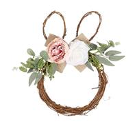 Coronas de Pascua para puerta de entrada - Guirnalda de flores artificiales de primavera en forma de conejo de 15 pulgadas, duradera y de granja, conejos de pared, guirnalda de plantas para decoración