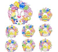 Coronas de Pascua para puerta delantera, 8 piezas artificiales de primavera y Pascua, letreros para decoración exterior e interior, conejo, huevo, zanahoria, flores, corona de espuma con cintas para