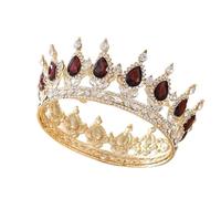 Coronas de Tiara de Cristal para Mujeres Vintage Reina Real Rey Tiaras Coronas de la Mujer dialemación Diadema Adornos para el Cabello de Novia Accesorios de joyería de Boda, Vino Rojo