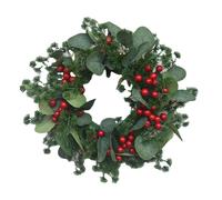 Coronas navideñas de 30 cm para puerta principal, corona navideña grande, corona navideña para exteriores con adornos de bayas rojas (rojo)