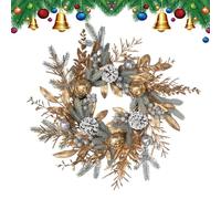 Coronas navideñas doradas para puerta principal,Corona navideña para puerta,Corona navideña artificial para puerta de entrada | Hermosas decoraciones de corona de Navidad, elegante corona de puerta de
