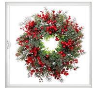 Coronas Navideñas para la Puerta de Entrada 35 cm Guirnalda Decorativa | Corona Navideña Con Bayas Rojas para Estilo Granja, Porche de Temporada, Escalera Exterior, Fiesta en Casa
