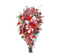 Coronas navideñas para puerta Corona de bastón de caramelo roja y blanca Guirnalda navideña en forma de lágrima Decoración navideña de bastó