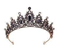 Coronas para mujer, Vofler Tiaras negras con cristal - Disfraz barroco de bruja malvada reina diadema para novia princesa niña cumpleaños Halloween cosplay fiesta boda baile quinceañera