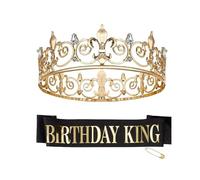 Coronas reales de graduación y bandas de cumpleaños para celebración de cumpleaños, coronas y bandas de diamantes de imitación para novios, accesorios de fiesta, suministros de baile, Birthdya King