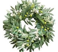Coronas Verdes para Puerta de Entrada Corona de Olivo Realista de 50 cm Guirnalda de Primavera Artificial de plástico para decoración de Bodas y Fiestas.
