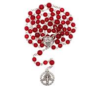 Coronilla roja del Espíritu Santo con cuentas redondas vibrantes y medallas de fantasma santo en tono plateado, oración devocional católica, gran regalo religioso para confirmación y ordenación, Metal