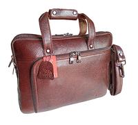 Corporate Culture Bolsa de oficina versátil de piel auténtica con doble cremallera para hombre, correa extraíble y ajustable, 16 pulgadas, impermeable, elegante y compacta, marrón oscuro