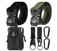 Corpower 2 x Cinturon Tactico Hombre, Longitud 120cm Cinturón Resistente Ancho 3.8 cm, Cinturón Nylon Hebilla de Metal de Liberación Rápida, Regalo con Bolsa Táctica Molle y Gancho