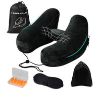 Corpower Almohada de Viaje, Almohada de Cuello, Almohada de Viaje Cojin Cervical Inflable para los Oídos para Avión Tren Coche Viajando con Sombrero, Máscara de Ojos y Tapones (Negro)