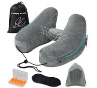 Corpower Almohada de Viaje, Almohada de Cuello, Almohada de Viaje Cojin Cervical Inflable para los Oídos para Avión Tren Coche Viajando con Sombrero, Máscara de Ojos y Tapones (Gris)