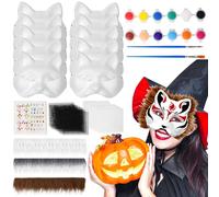 Corpower Máscaras de Gato, 10 Piezas Papel Bricolaje Máscara de Pulpa en Blanco, Therian Masks, Cat Mask Blanco, Máscara Pintada a Mano Personalidad para Carnaval, Cosplay, Halloween, Cumpleaños