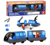 Corpower Tren Eléctrico de Juguete(Conexión Magnética), Tren de Locomotora de Acción con Pilas Compatible para Thomas Brio Chuggington, Juguete para Niños Niñas, Azul (No Incluye Vías de Madera)