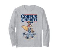 Corpus Christi Surf Retro Skeleton Cowboy Surfing Texas Manga Larga