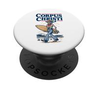 Corpus Christi Surf Retro Skeleton Cowboy Surfing Texas PopSockets PopGrip Adhesivo