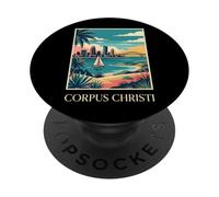 Corpus Christi Texas Retro Vintage Horizonte Costero Bay City PopSockets PopGrip Adhesivo