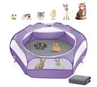 Corral para Animales Pequeños 2 en 1 con Almohadilla, Tienda Jjaula para Mascotas Pequeñas con Almohadilla Reutilizable, Valla para Patio Exterior con 3 Varillas Metálicas para Pollitos/Gatitos,Morado