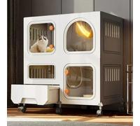 Corral plegable grande de alambre de metal para gatos con caja de arena, recinto de bricolaje con ruedas y monitoreo nocturno para gatos de interior