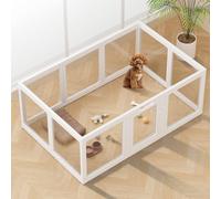 Corralito de acrílico transparente para perros en interiores, fácil de montar, corral de plástico para cachorros, gatos, conejos, cerdos, cerdos, cerdos, jaula de parto (blanco, 10 paneles)