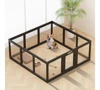 Corralito de acrílico transparente para perros en interiores, fácil de montar, corral de plástico para cachorros, gatos, conejos, cerdos, cerdos, cerdos, jaula de parto (negro, 12 paneles)