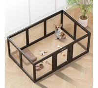 Corralito de acrílico transparente para perros en interiores, fácil de montar, corral de plástico para cachorros, gatos, conejos, cerdos, cerdos, cerdos, jaula de parto (negro, 10 paneles)