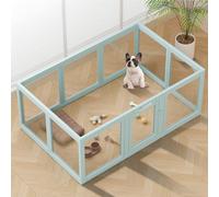 Corralito de acrílico transparente para perros en interiores, fácil de montar, corral de plástico para cachorros, gatos, conejos, cerdos, cerdos, cerdos, jaula de parto (verde, 10 paneles)