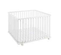Corralito Geuther Belami Plus - corralito fácil de desmontar, probado por el TÜV, de madera en blanco, decoración: estrella, tamaño: 76 cm x 97 cm, 2231+ WE 032