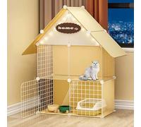 Corralito grande para gatos con techo y escaleras de rampa, recinto de metal desmontable para entrenar y jugar, caseta de varios niveles para mascotas
